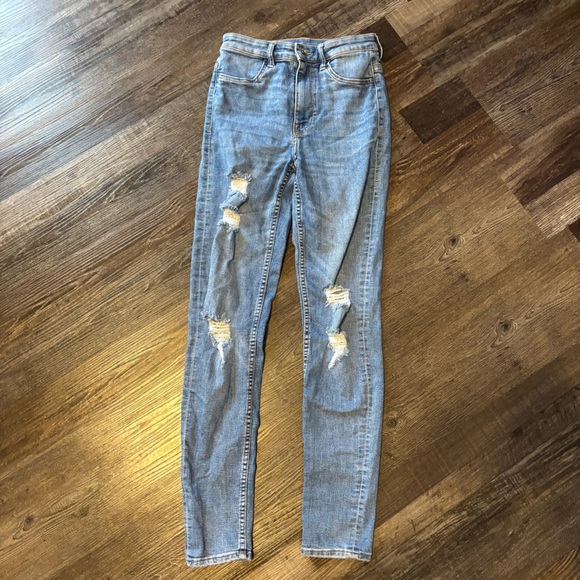 H&M Denim - H&M Blue Skinny Jeans with Distressed Details